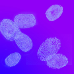 Image of Set of different fingerprints on color background 