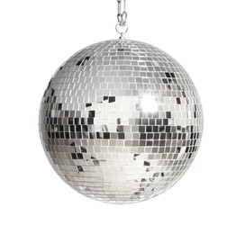 Photo of Shiny silver disco ball isolated on white