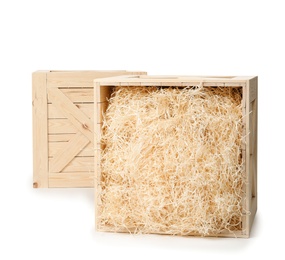 Wooden crates on white background. Shipping containers