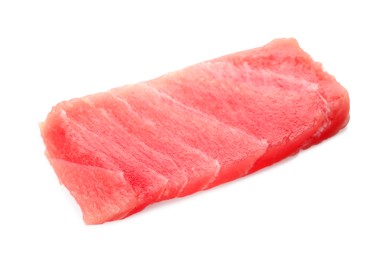 Photo of Tasty sashimi (piece of fresh raw tuna) isolated on white