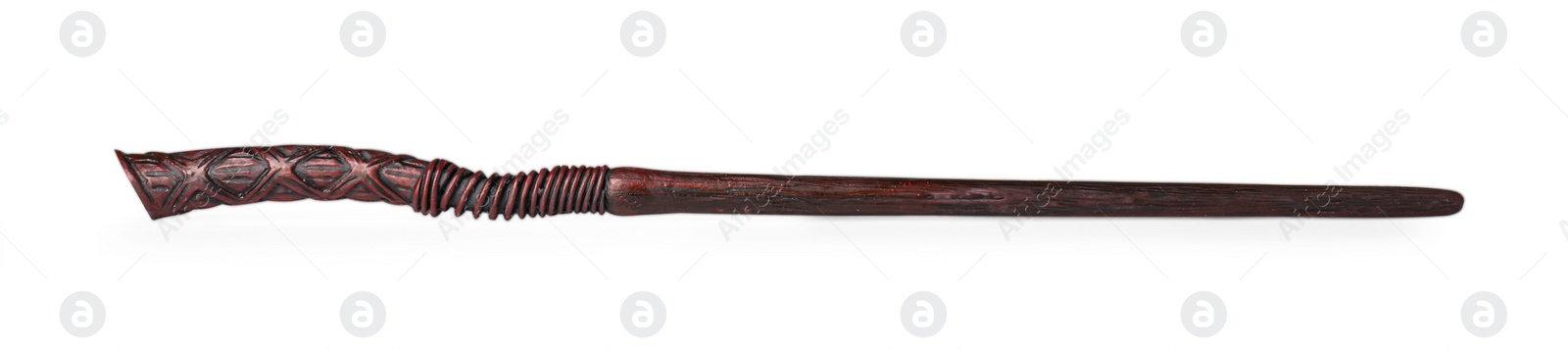 Photo of One wooden magic wand isolated on white