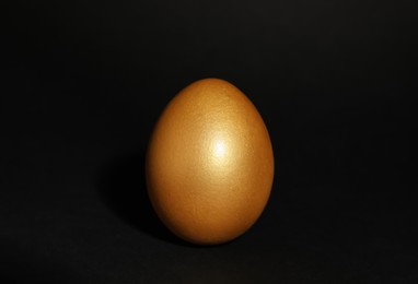 Photo of One shiny golden egg on black background
