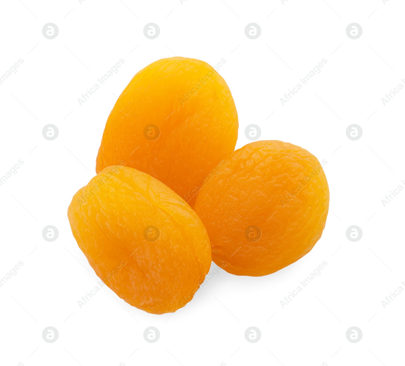 Photo of Tasty apricots on white background, top view. Dried fruits