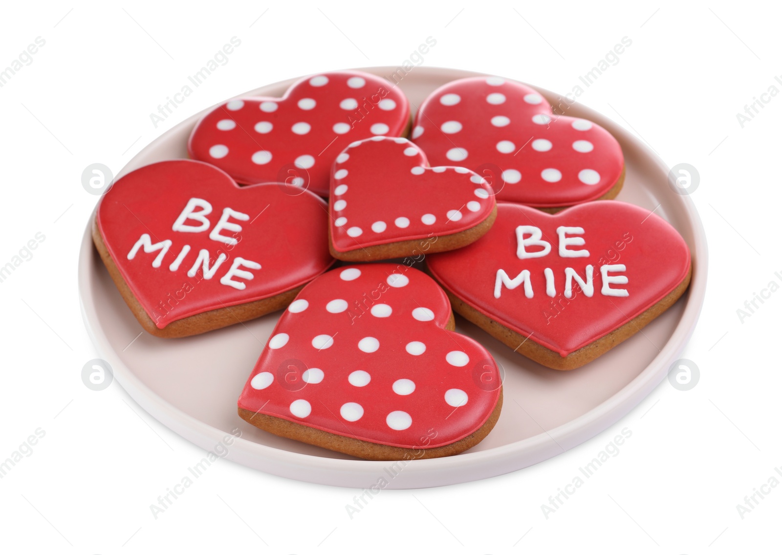 Photo of Delicious heart shaped cookies on white background. Valentine's Day