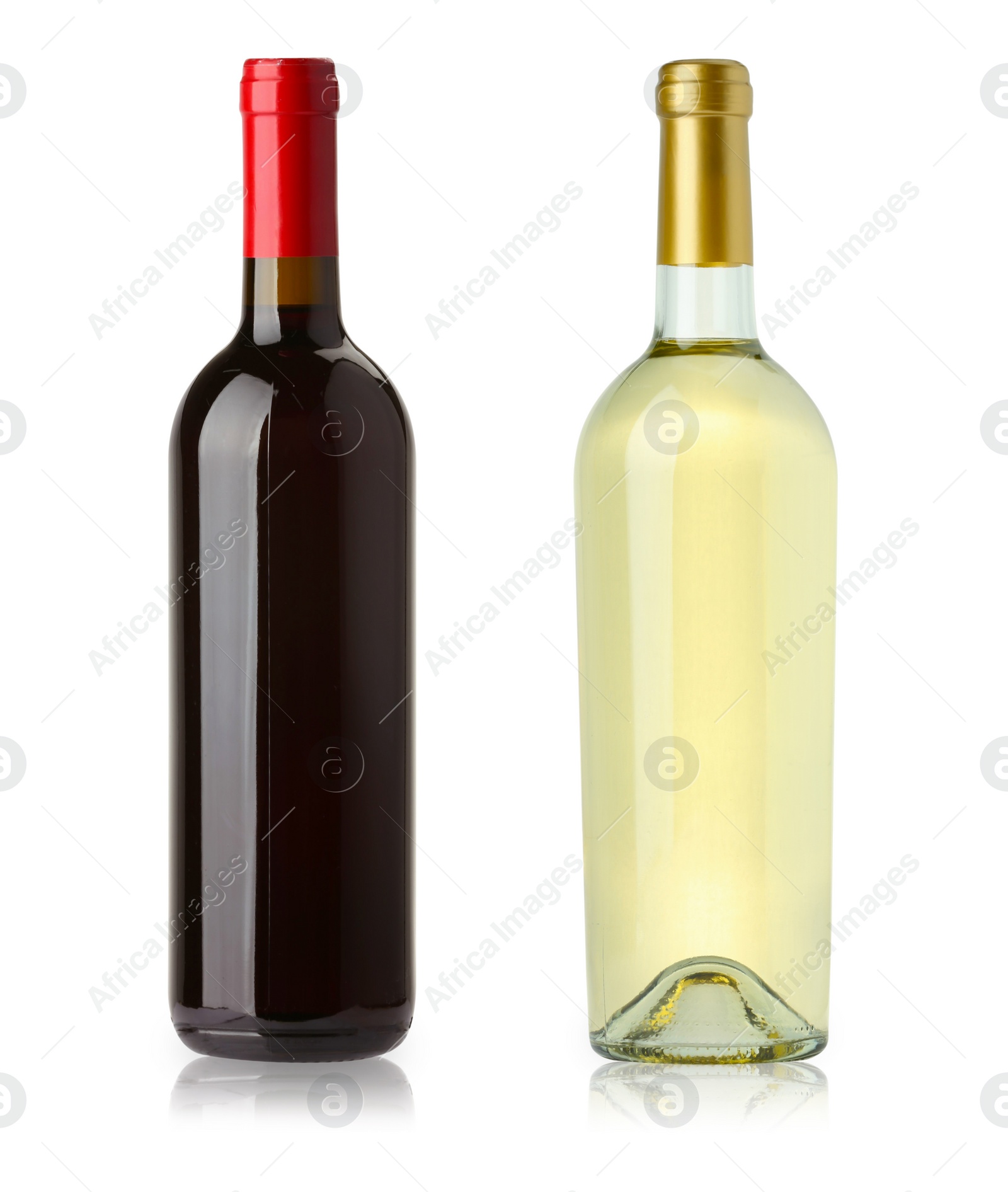 Image of Bottles of white and red wine isolated on white