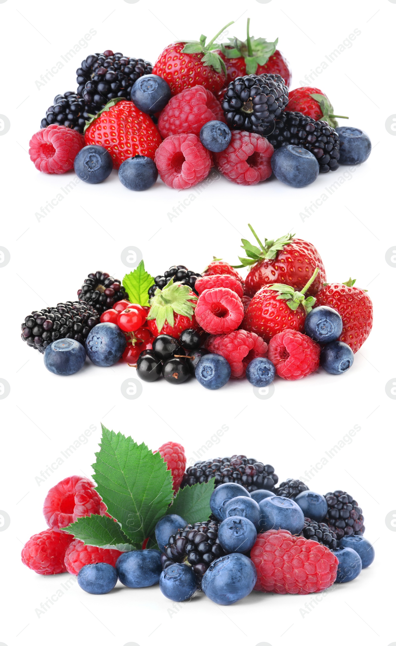 Image of Set of different mixed berries on white background