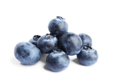 Photo of Fresh ripe tasty blueberries on white background