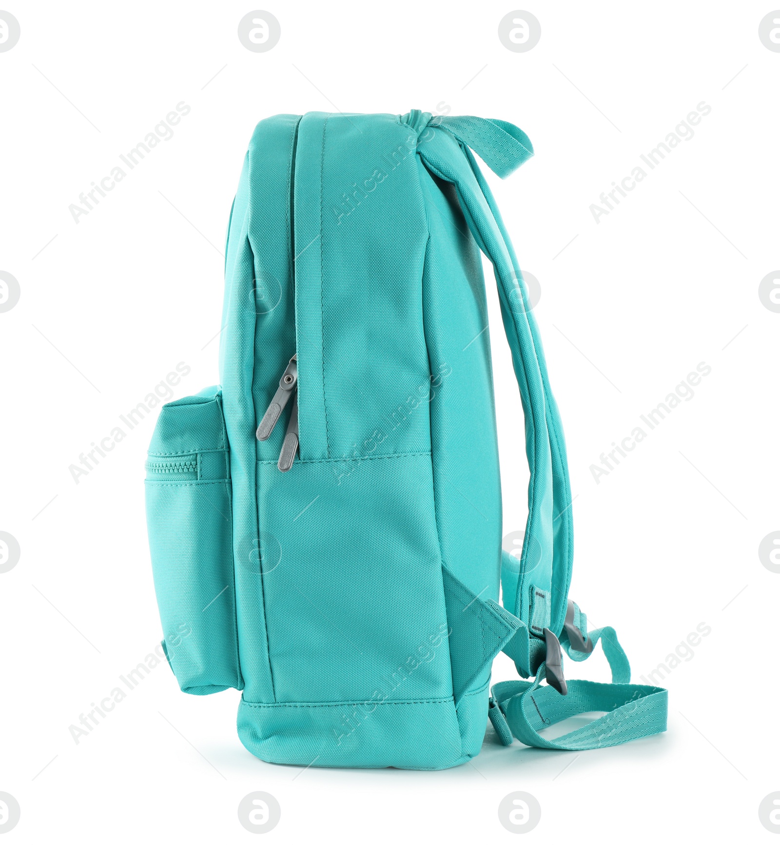 Photo of Bright color backpack isolated on white. School stationery