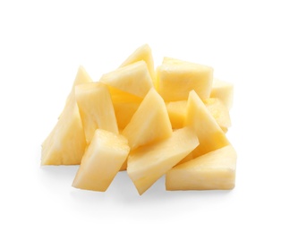 Photo of Slices of fresh pineapple on white background