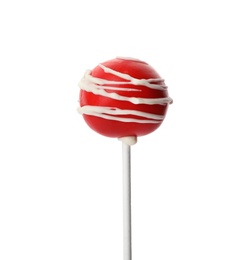 Photo of Delicious bright cake pop on white background