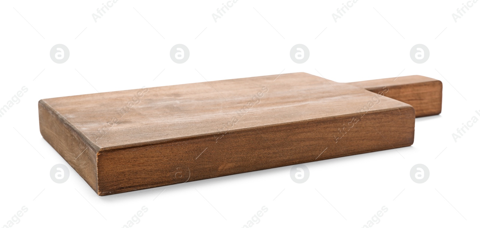 Photo of Wooden board on white background. Kitchen accessory