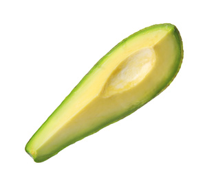 Slice of raw avocado isolated on white