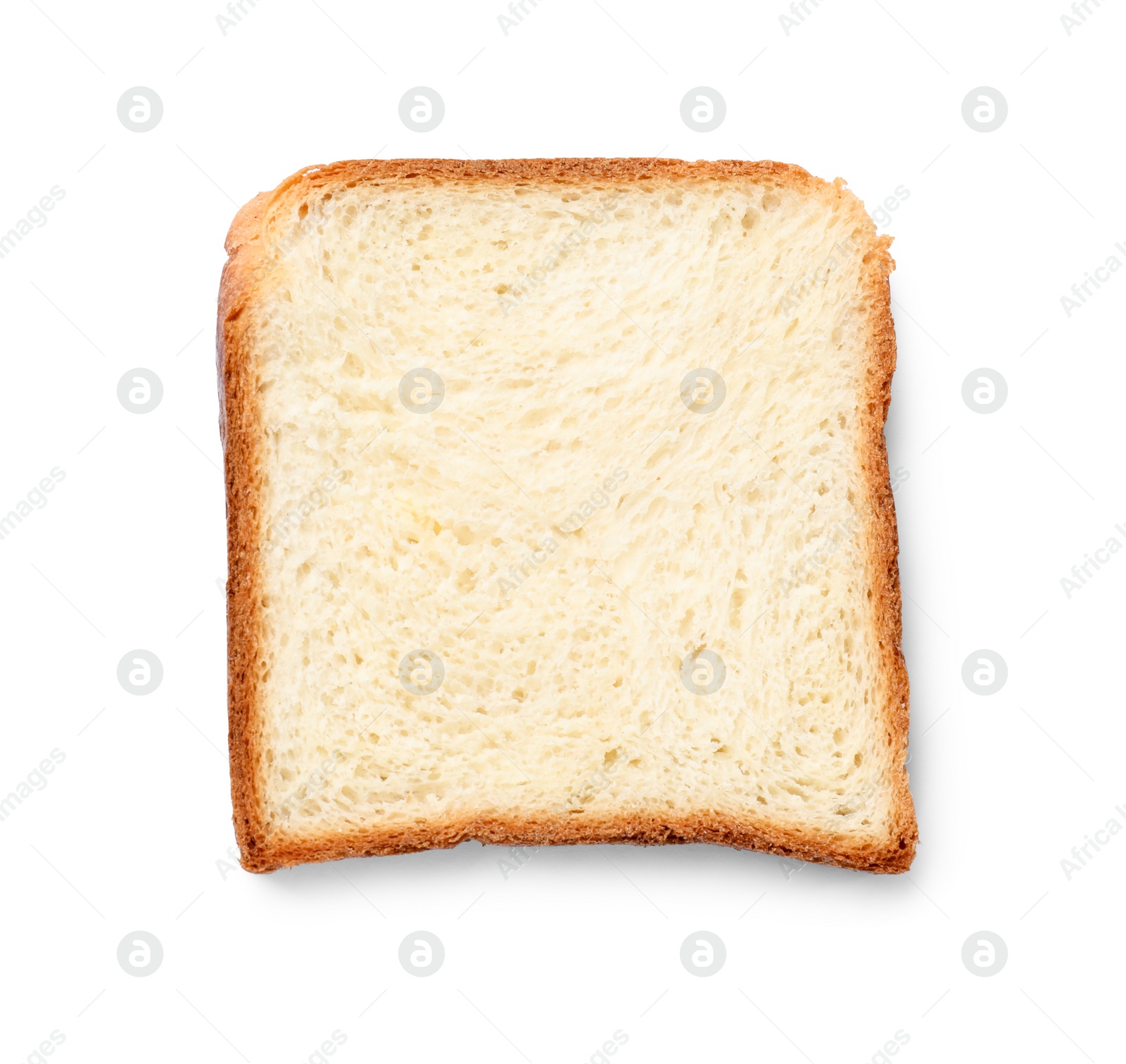 Photo of One piece of fresh toast bread isolated on white, top view