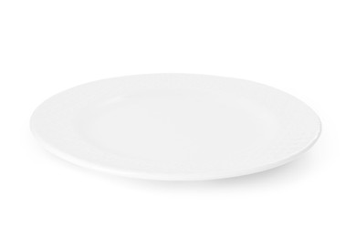 Photo of One beautiful ceramic plate isolated on white