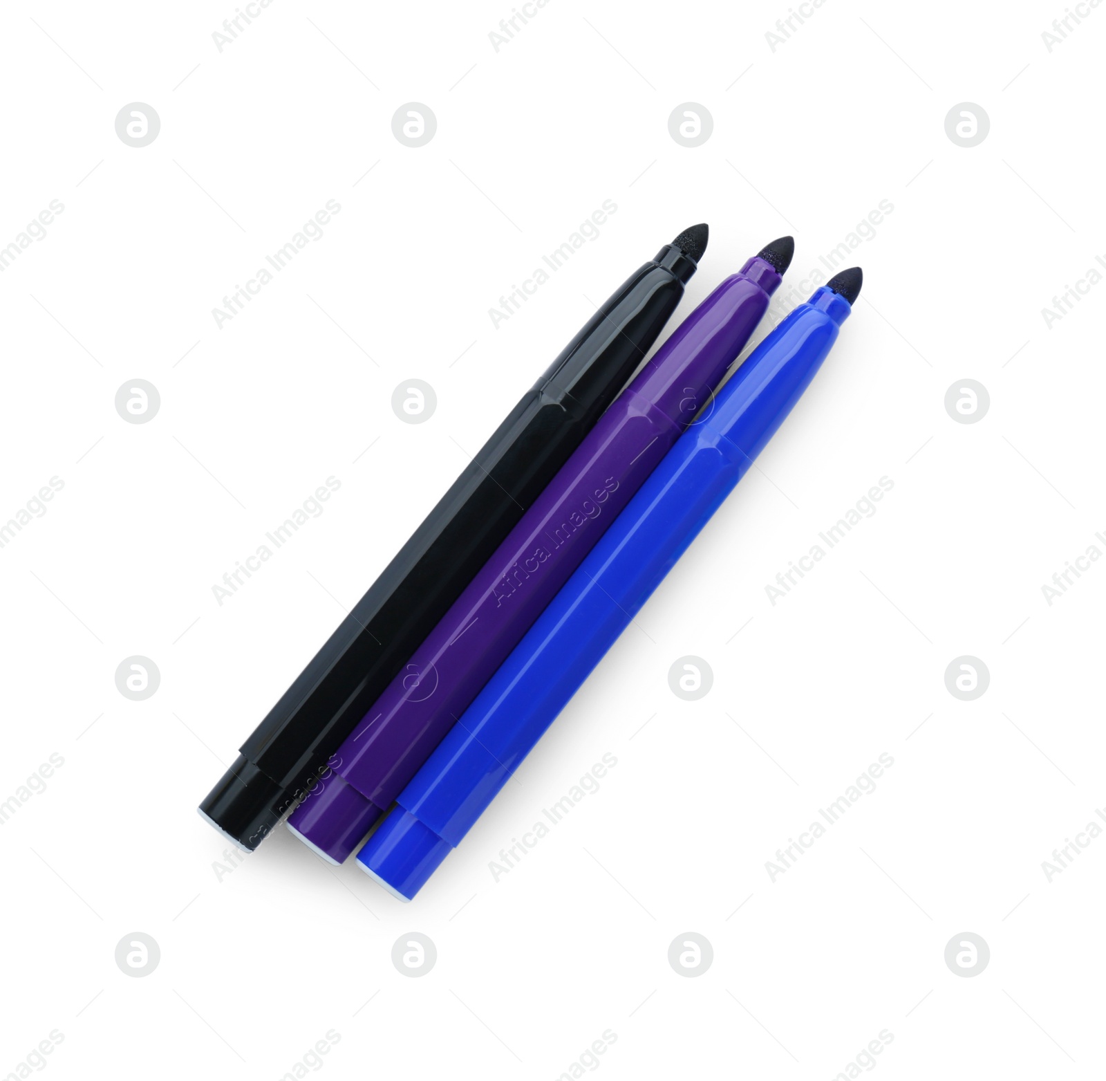 Photo of Different colorful markers on white background, top view