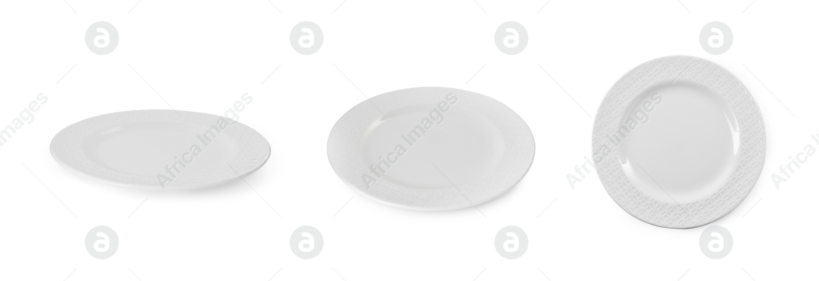 Image of Empty ceramic plate isolated on white, set with different views