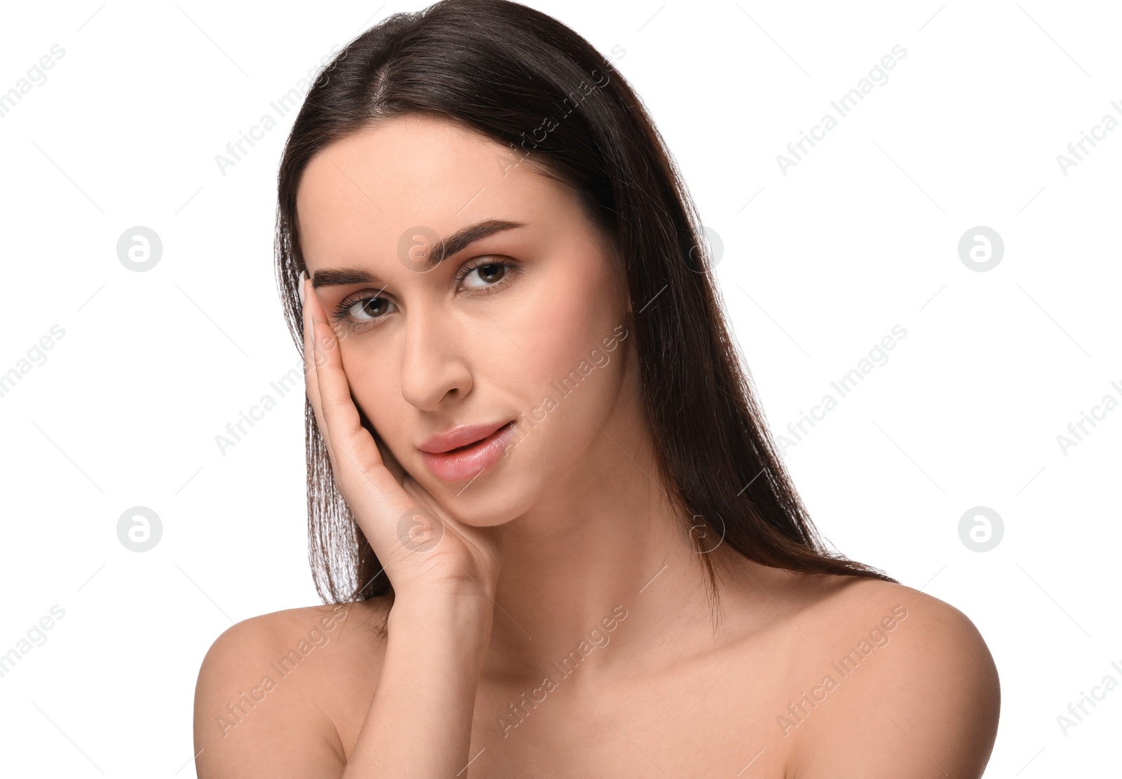 Photo of Portrait of attractive young woman on white background