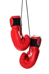 Photo of Pair of boxing gloves on white background