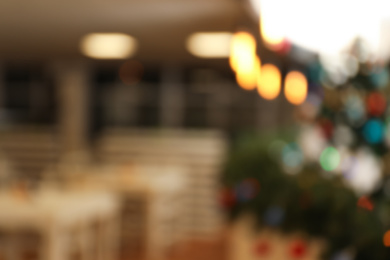 Photo of Blurred view of school canteen with festive decor