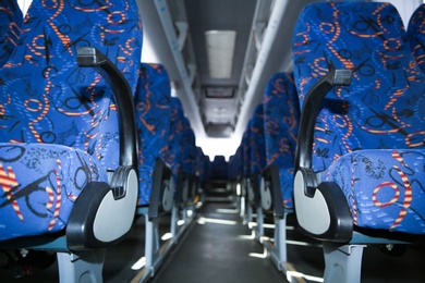 View of bus interior with comfortable seats