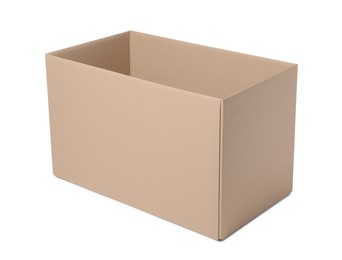 Photo of One open cardboard box isolated on white