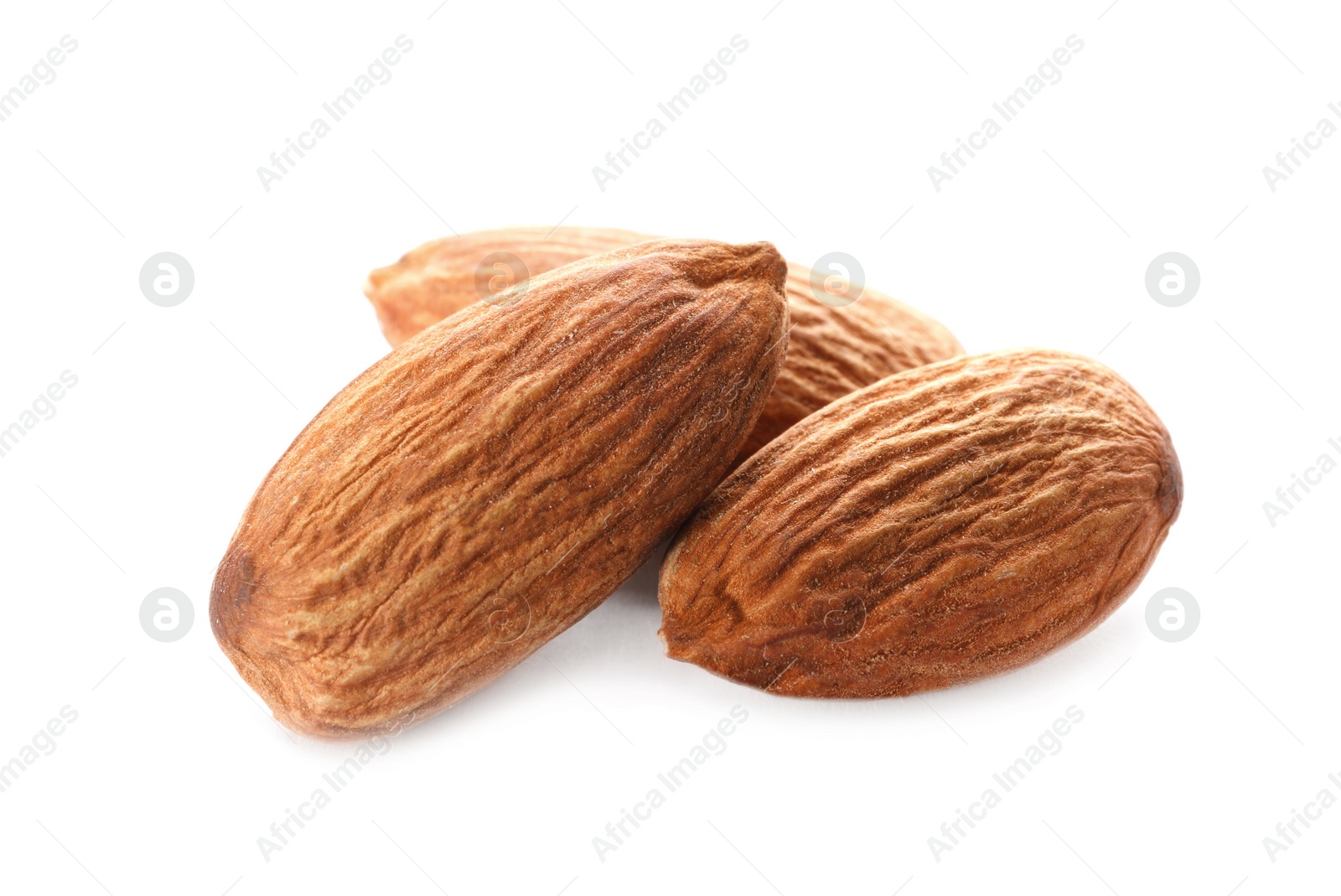 Photo of Organic almond nuts on white background. Healthy snack