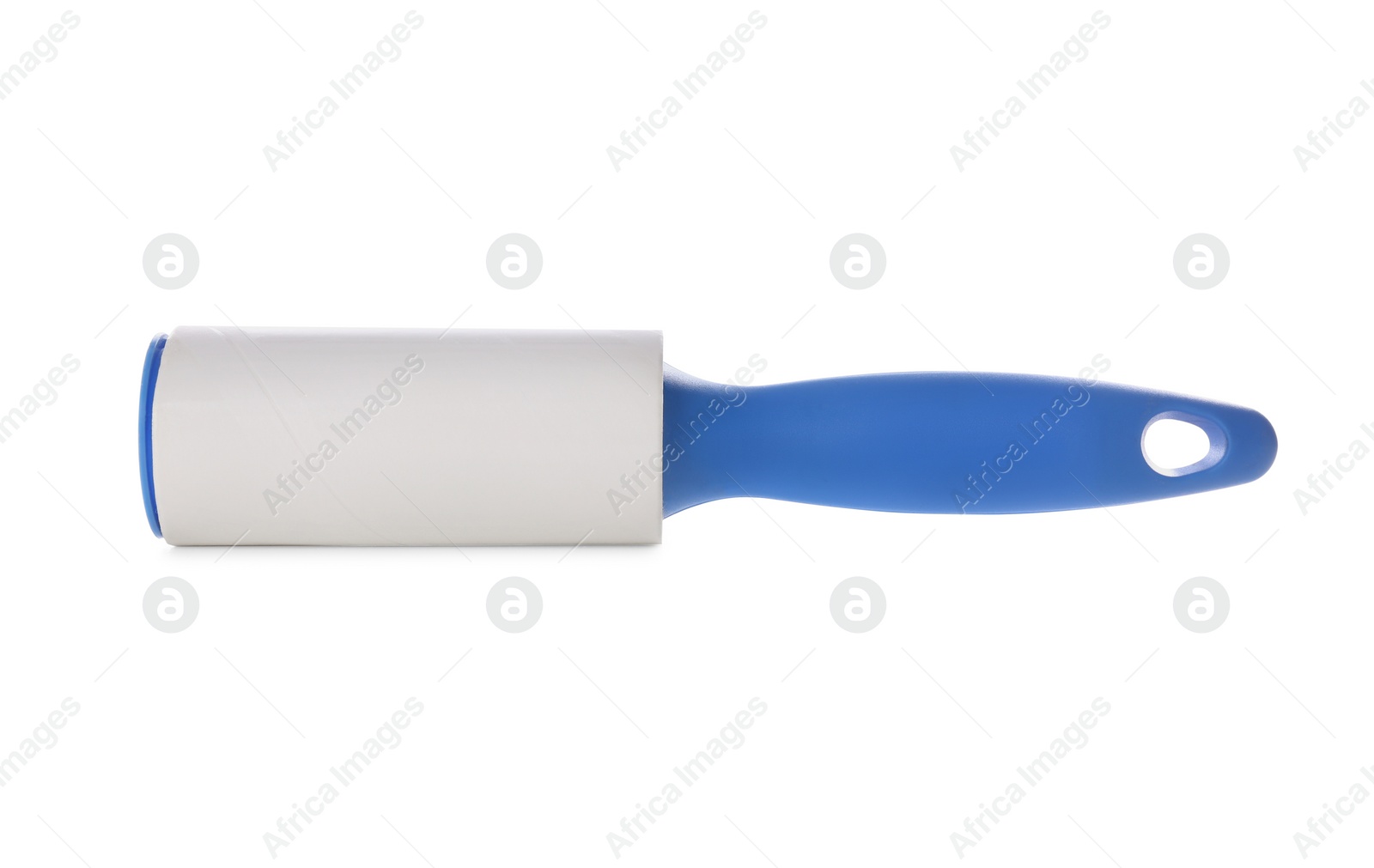 Photo of New lint roller with blue handle isolated on white