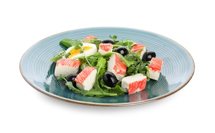 Delicious crab stick salad isolated on white