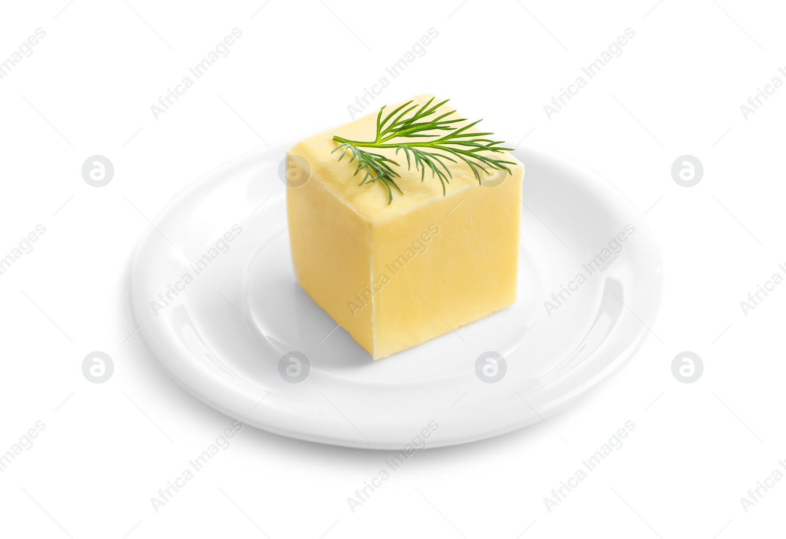 Photo of Plate with fresh butter isolated on white