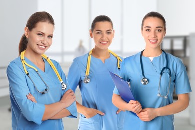 Image of Nurses in uniform at hospital. Medical staff