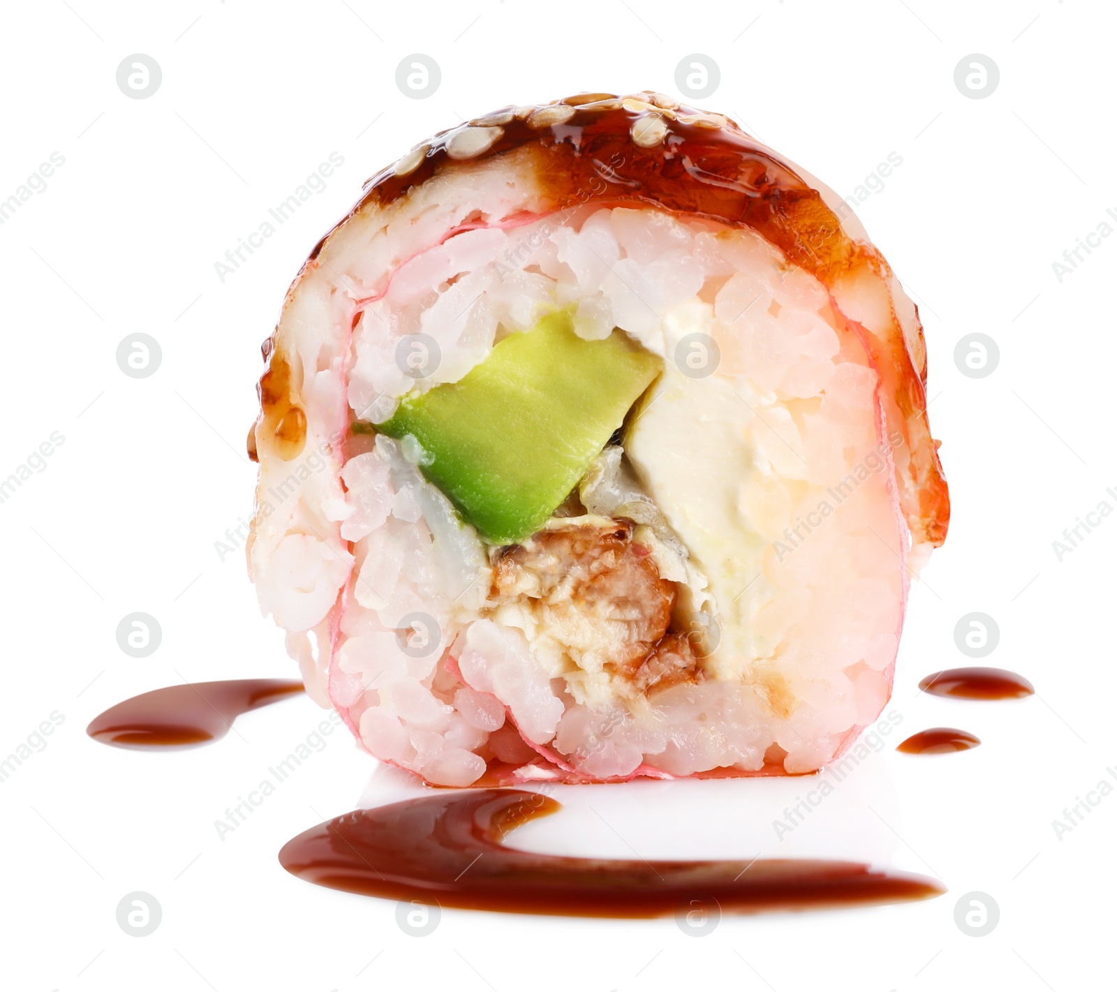 Photo of Delicious fresh sushi roll isolated on white