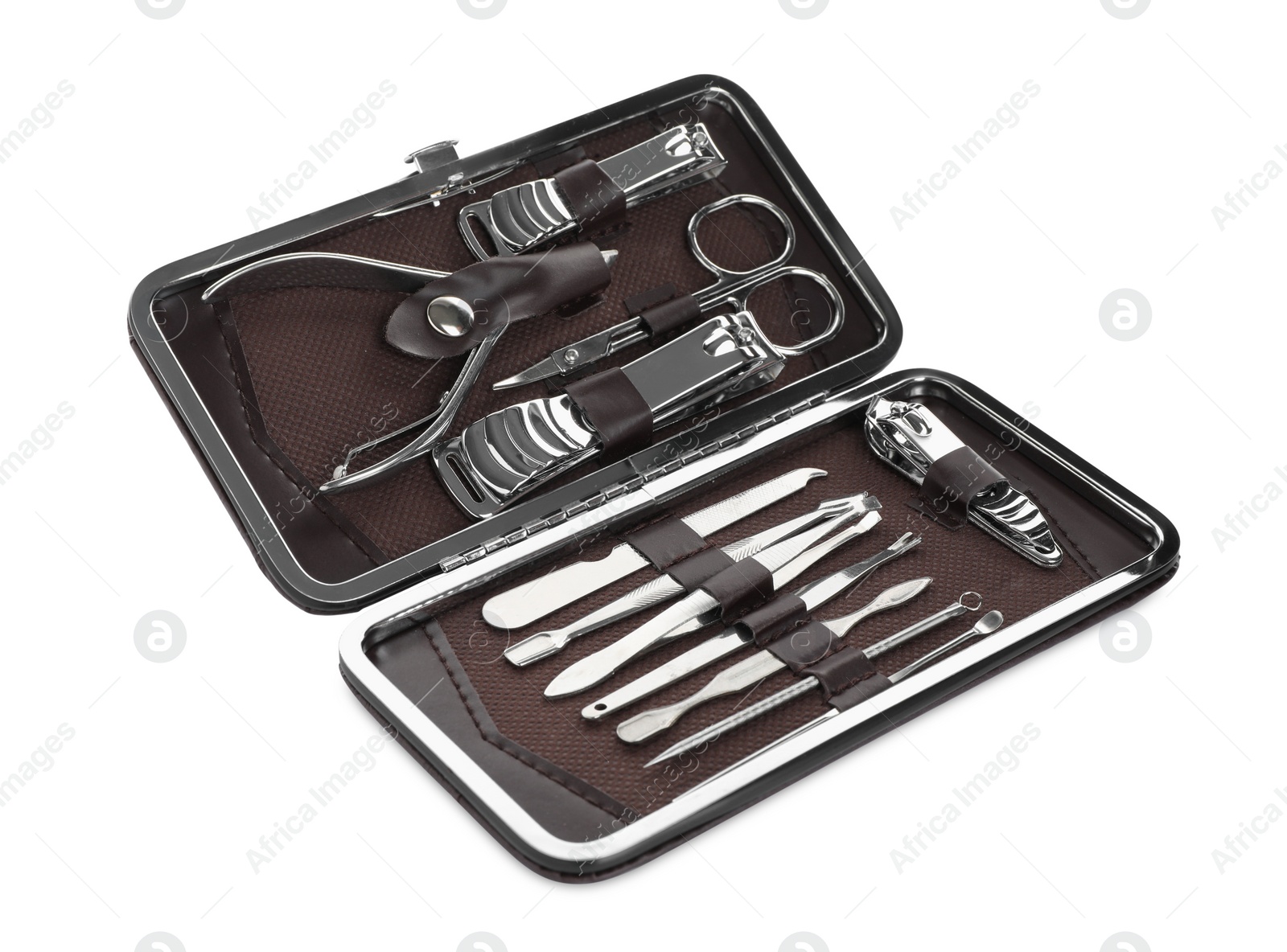 Photo of Manicure set in case isolated on white