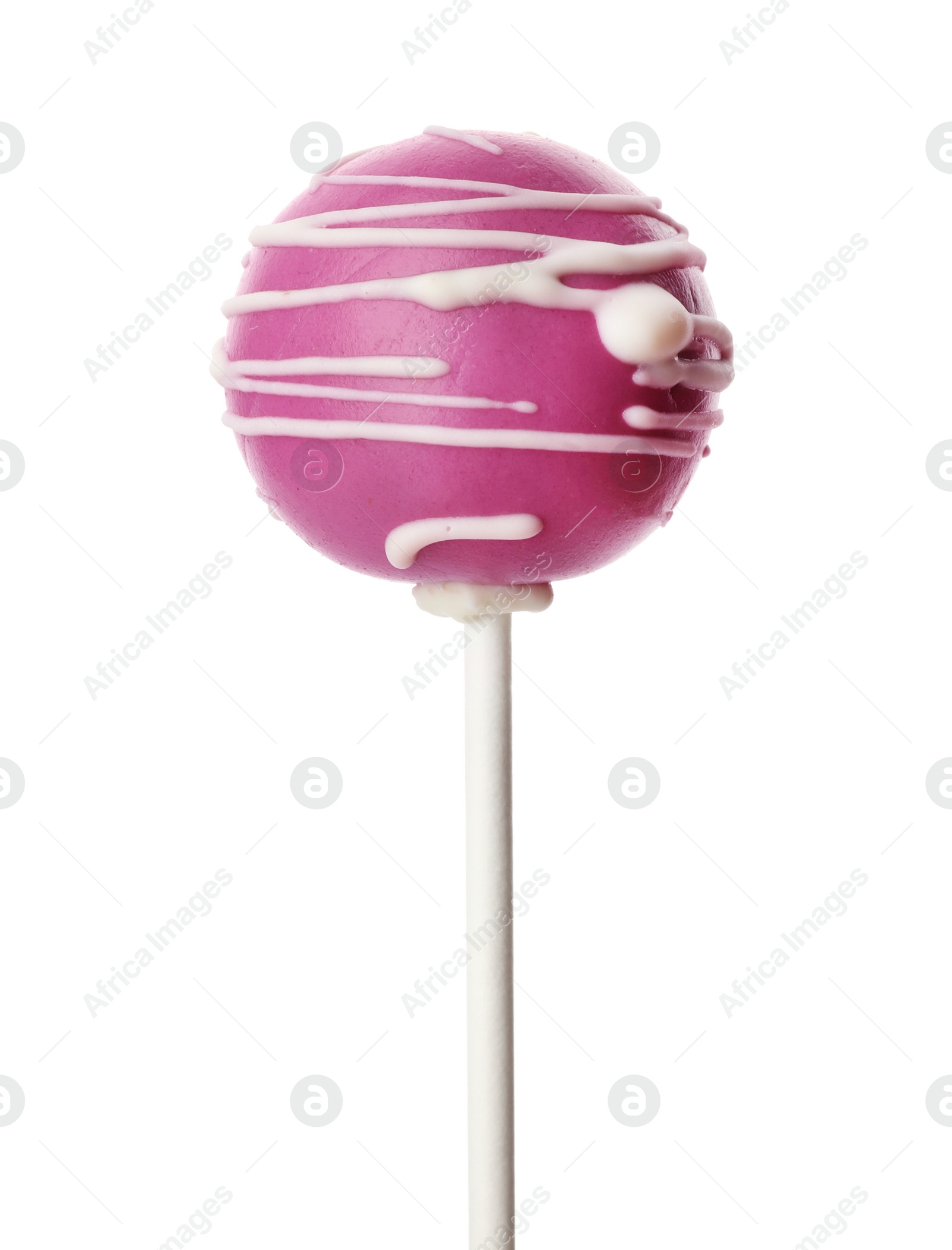 Photo of Delicious bright cake pop on white background