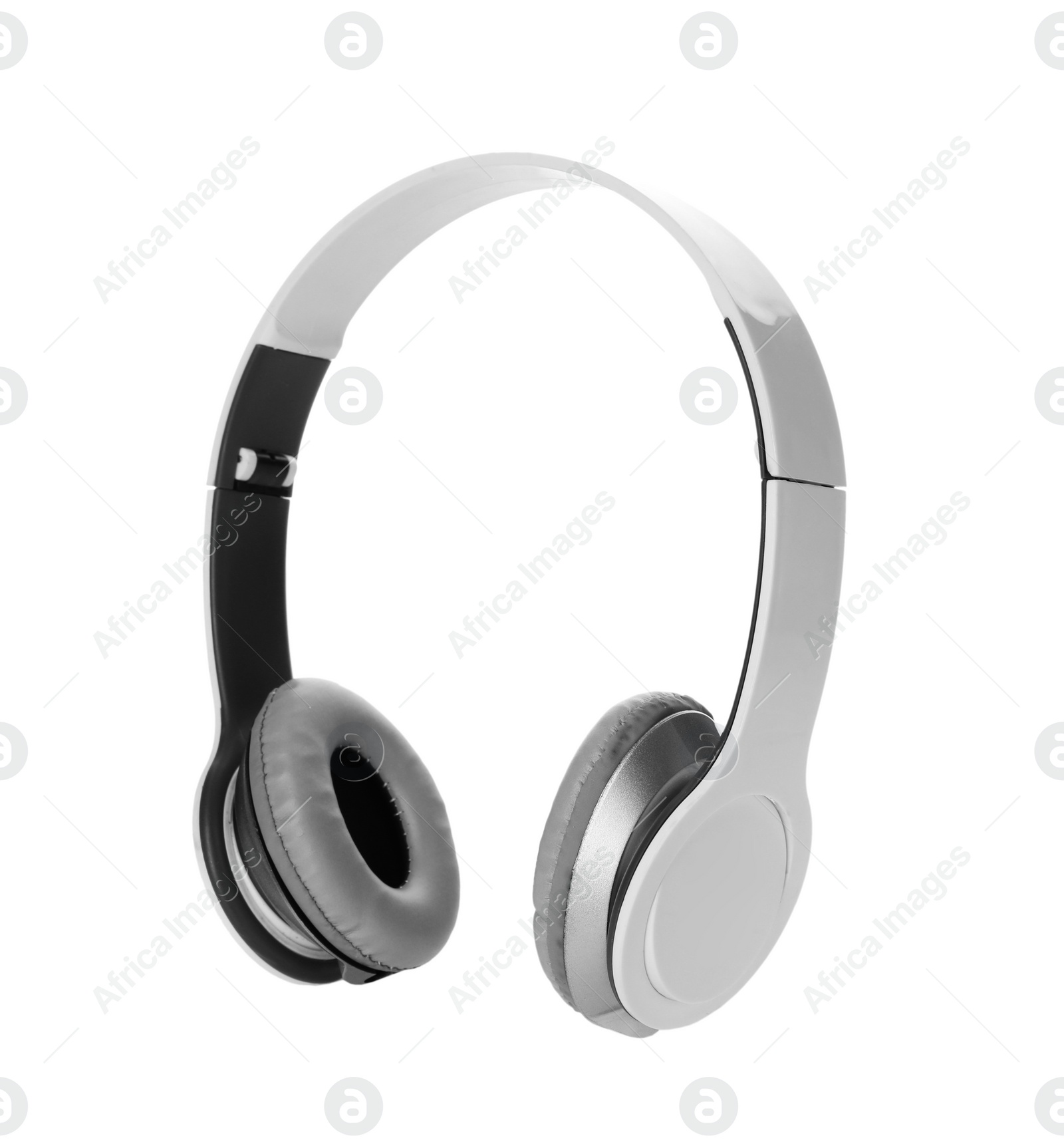 Photo of Stylish modern headphones with earmuffs on white background