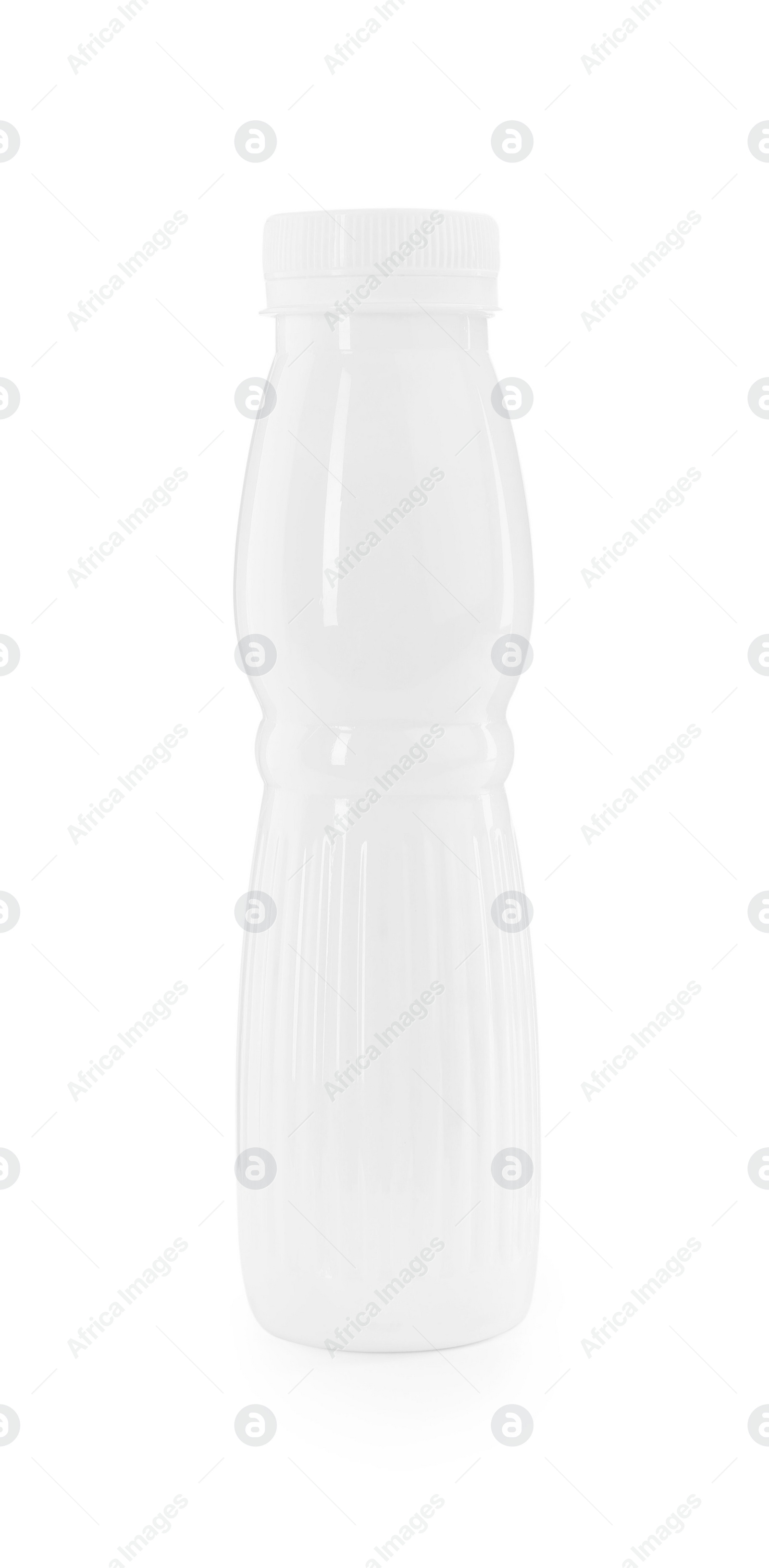 Photo of Tasty yogurt in bottle isolated on white