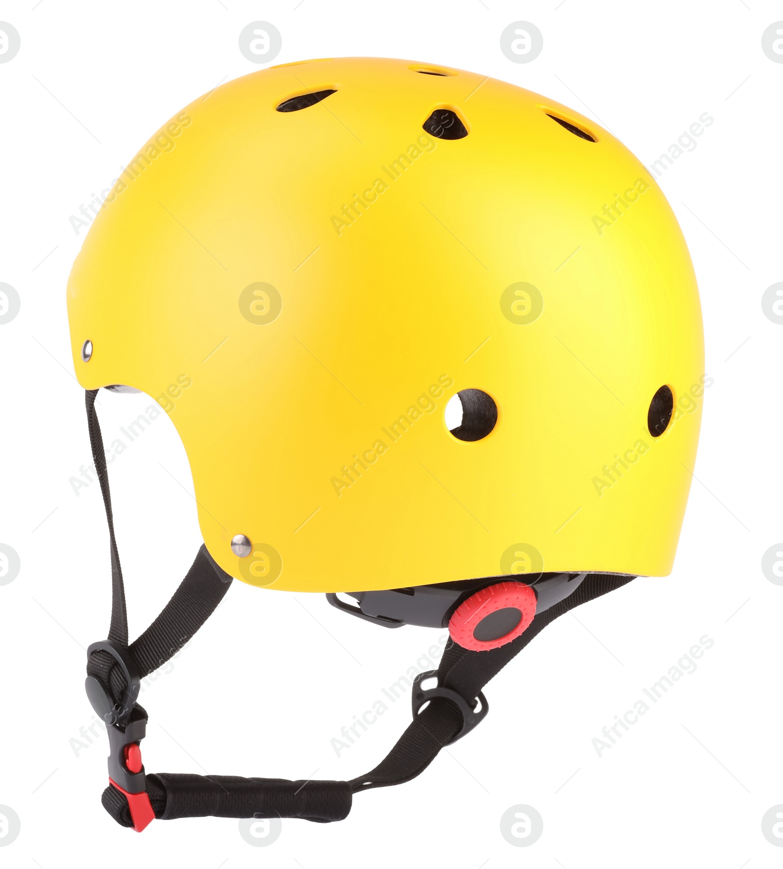 Photo of Yellow protective helmet isolated on white. Sports equipment