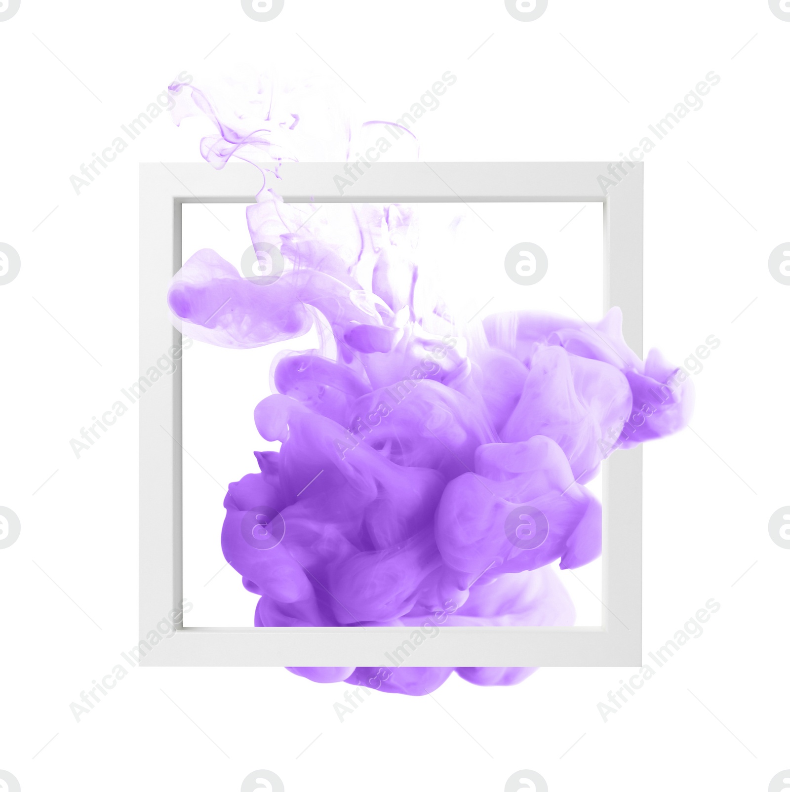 Image of Splash of violet ink and frame on white background