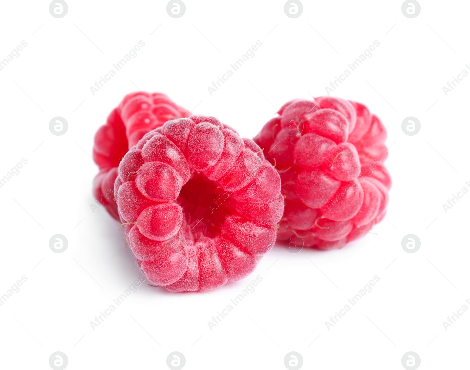 Photo of Fresh red ripe raspberries on white background