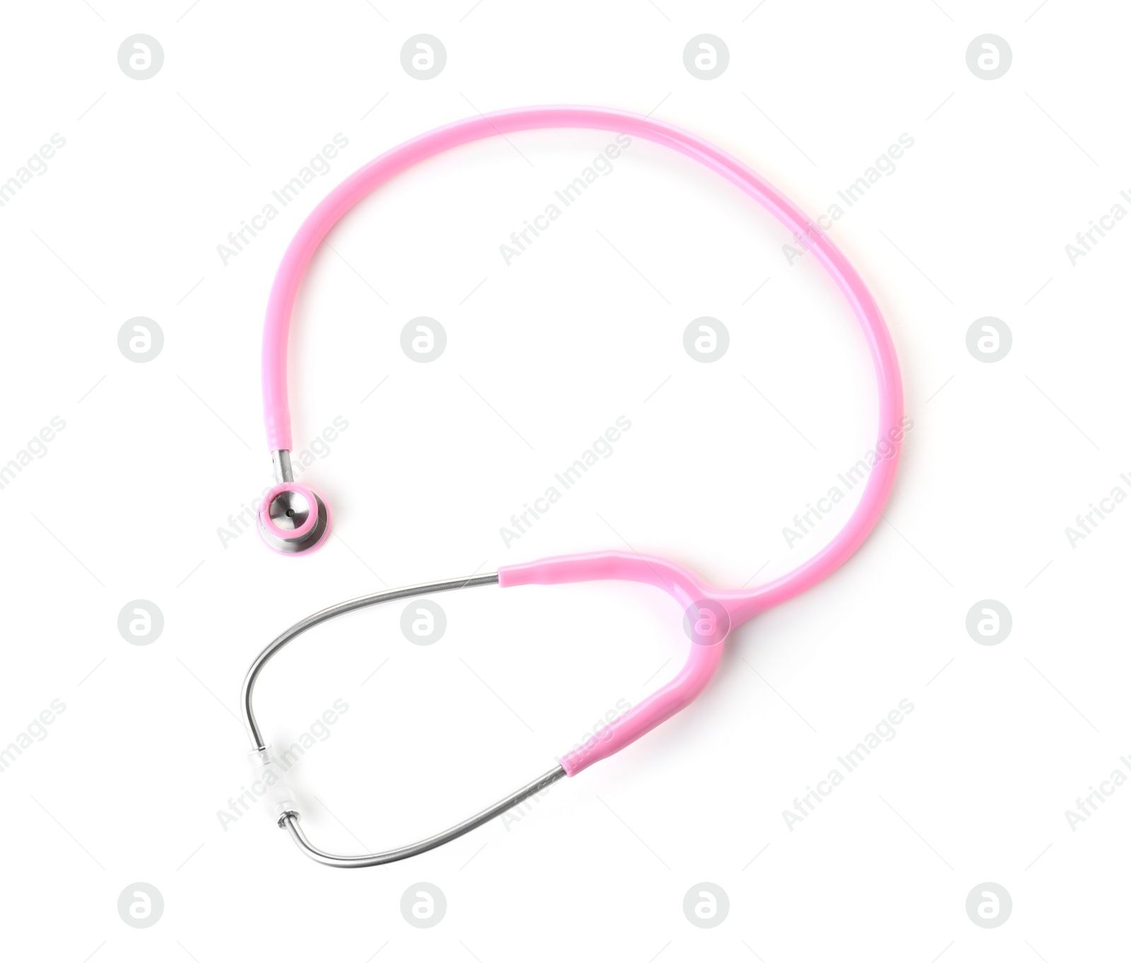 Photo of Stethoscope on white background, top view. Medical device