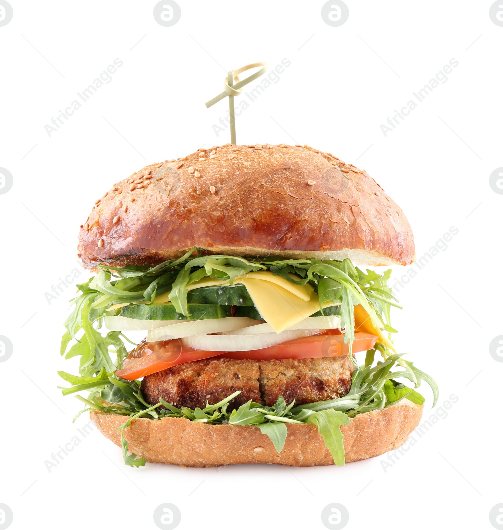 Photo of One delicious vegetarian burger isolated on white