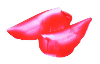 Photo of Red paint samples on white background, top view