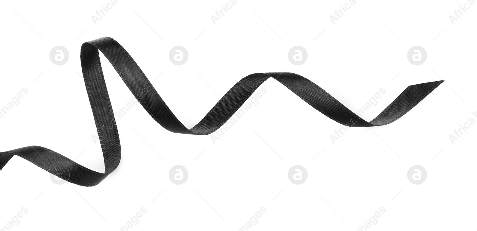 Photo of Elegant black ribbon isolated on white, top view