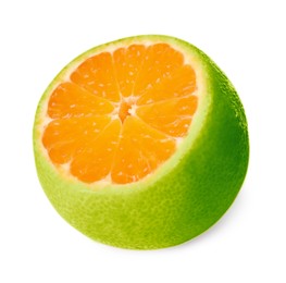 Cut green tangerine isolated on white. Citrus fruit