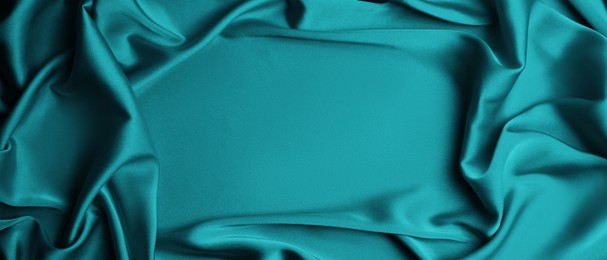 Image of Delicate silk fabric as background, top view with space for text. Banner design