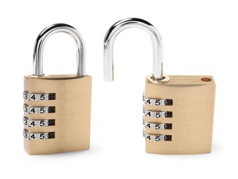 Image of Steel combination padlock isolated on white, open and locked