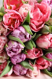 Beautiful bouquet of tulips as background, closeup