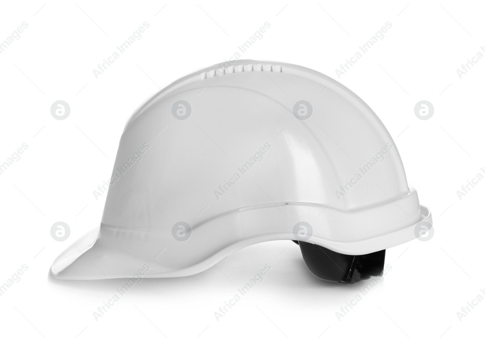 Photo of Protective hard hat on white background. Safety equipment