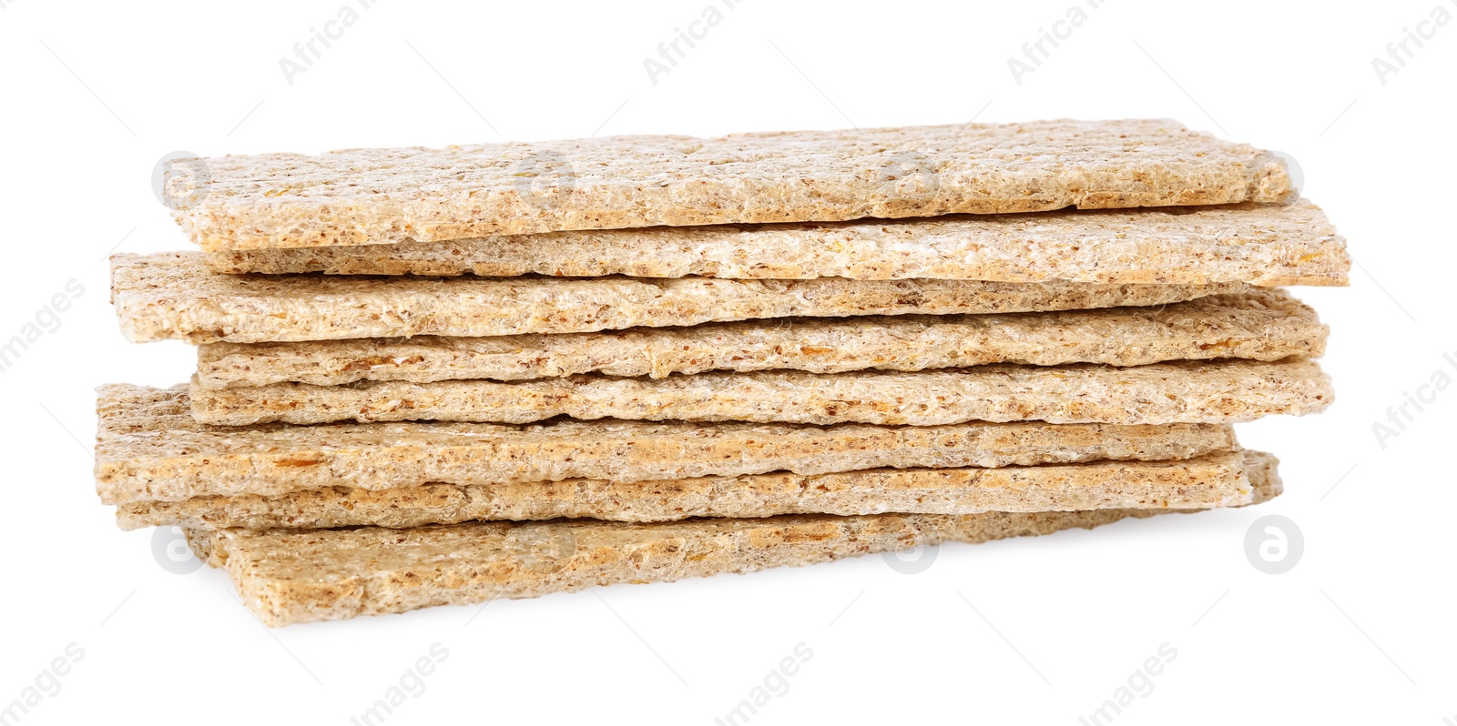 Photo of Stack of fresh rye crispbreads isolated on white