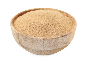 Photo of Dietary fiber. Psyllium husk powder in bowl isolated on white