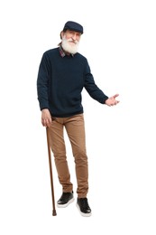 Photo of Senior man with walking cane on white background